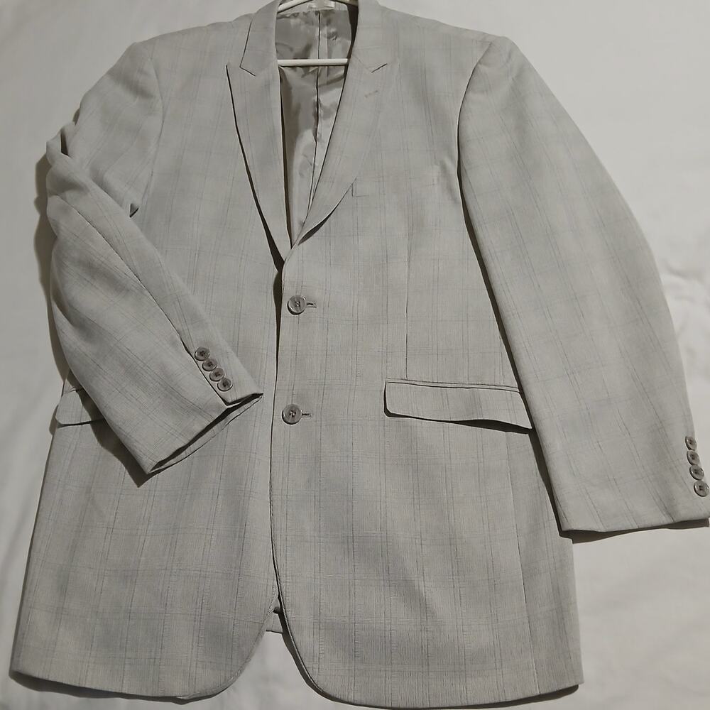Stacy Adams Gold 40R Pale Grey Windowpane Fully-Lined Two-Botton Sport Coat